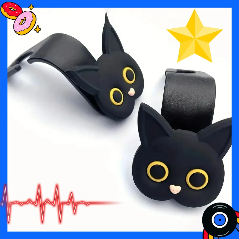 2 Stück entzückende 3D-Cartoon-Katzen-Autositz-Kopfstützenhaken – universeller Fahrzeug-Aufbewahrungsorganisator für Handtaschen, Geldbörsen, Mäntel – süßes Ca