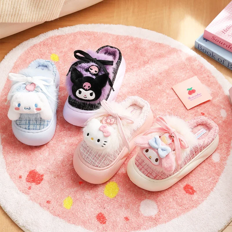 

Sanrio Kawaii Hello Kitty Women Cotton Slippers My Melody Kuromi Anime Cartoon Exquisite Comfortable Home Leisure Furry Slippers