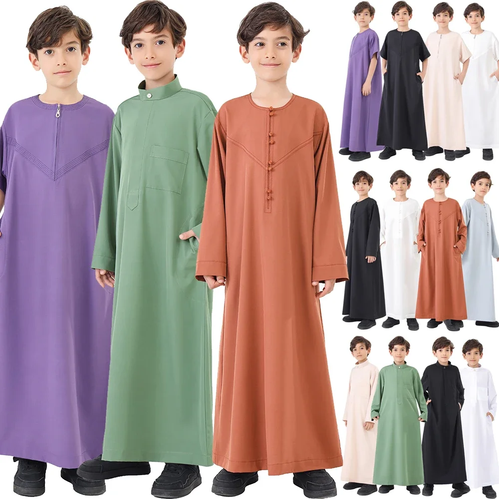 Ramadan Muslim Boys Kids Long Robe Jubba Thobe Eid Djellaba Saudi Arabic Boy Child Clothing Islam Dubai Abaya Turkey Kaftan Gown