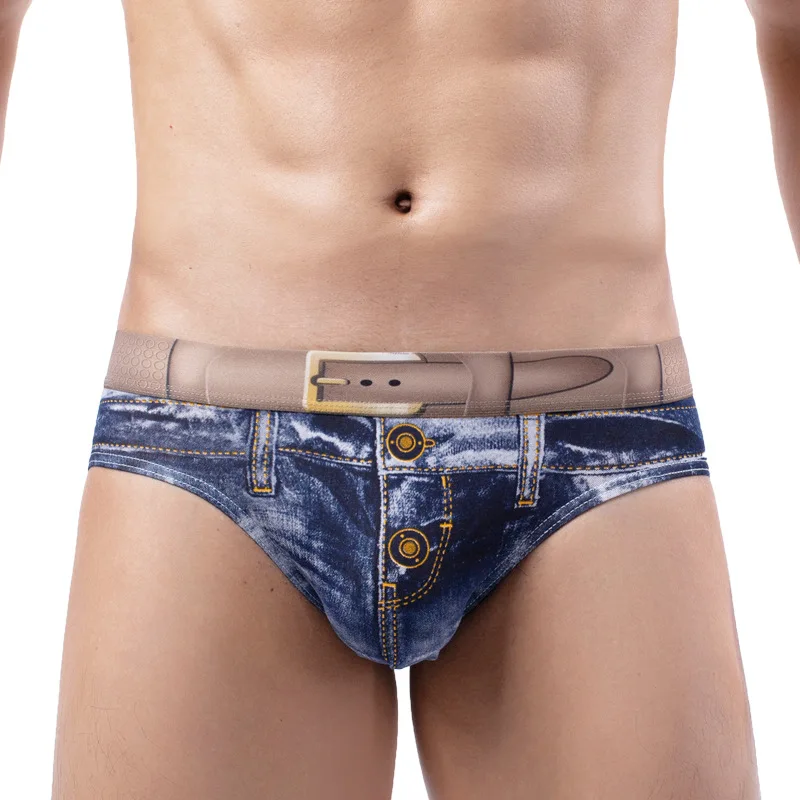 3PCS/lot Men Denim Underwear 3D Print Sexy Panties Jeans Style Shorts Boxers Cowboy U Convex Pouch Cotton Breathable Underpants