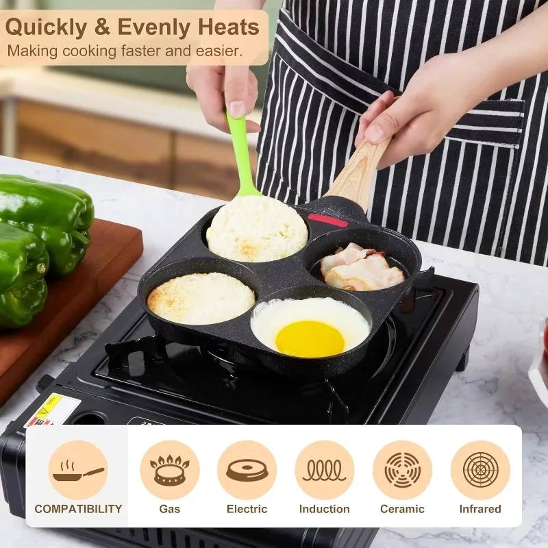 

Non-stick 4 cup egg pan omelette frying pan medical stone frying pan suitable for gas stoves and induction cookers