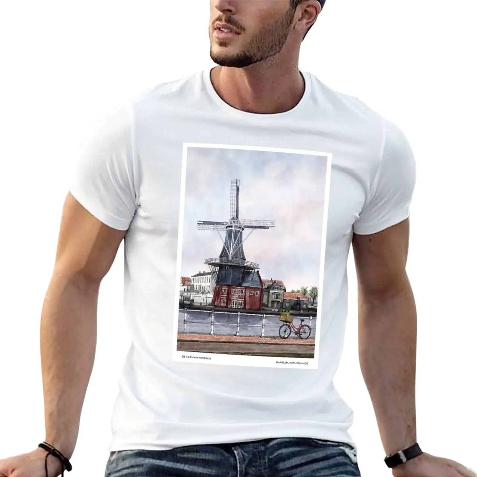 Haarlem, Netherlands Amsterdam Dutch Art Europe Illustrations Gift for Traveler T-Shirt quick drying oversized t shirts for men