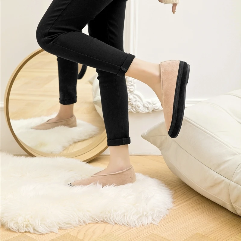 AIYUQI Winter Flache Schuhe Frauen 2025, Neue Pelz Futter Warme Frauen Schnee Schuhe Aus Echtem Leder Komfortable Weibliche Winter Ballett Schuhe – Detail 12