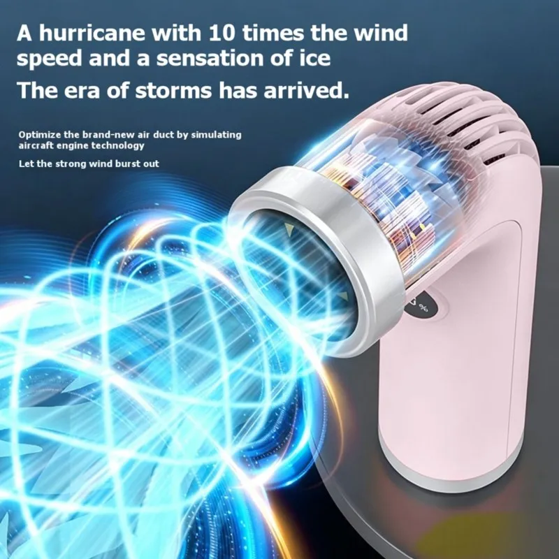 

AC93-High-Speed Mini Bladeless Turbo Handheld Fan With Digital Display, USB Rechargeable Bend Pipe Functionality