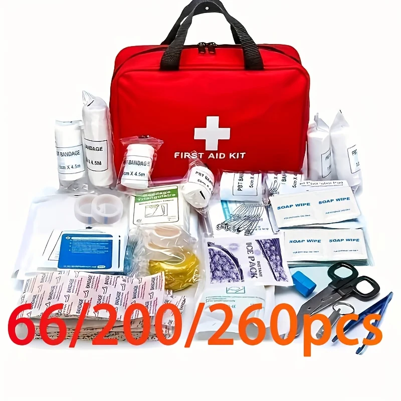66/200/260pcs First Aid Kit Bag All Purpose Emergency Survival Home Camping Outdoor Boating Essential Medical Bag