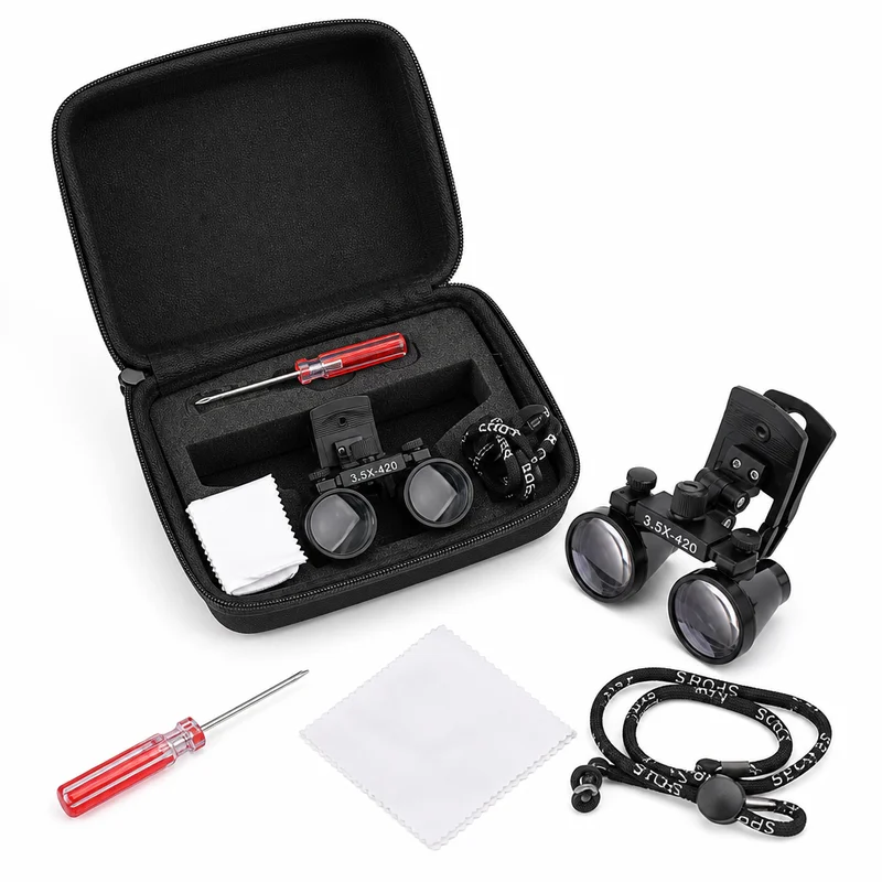 Clip-On Dental Loupes 3.5X 420mm Working Distance YE Multi-Coated Optical Glass Universal Eyeglass Clip with EVA Case