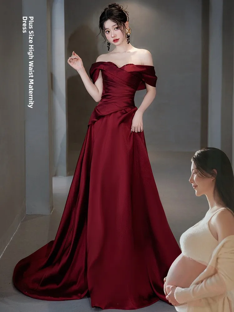 

Ele Red One-oulder Wedding Dr for plus Size Pregnant Brides High Waist A-Line Skirt Long Evening Gown Perfect for En...
