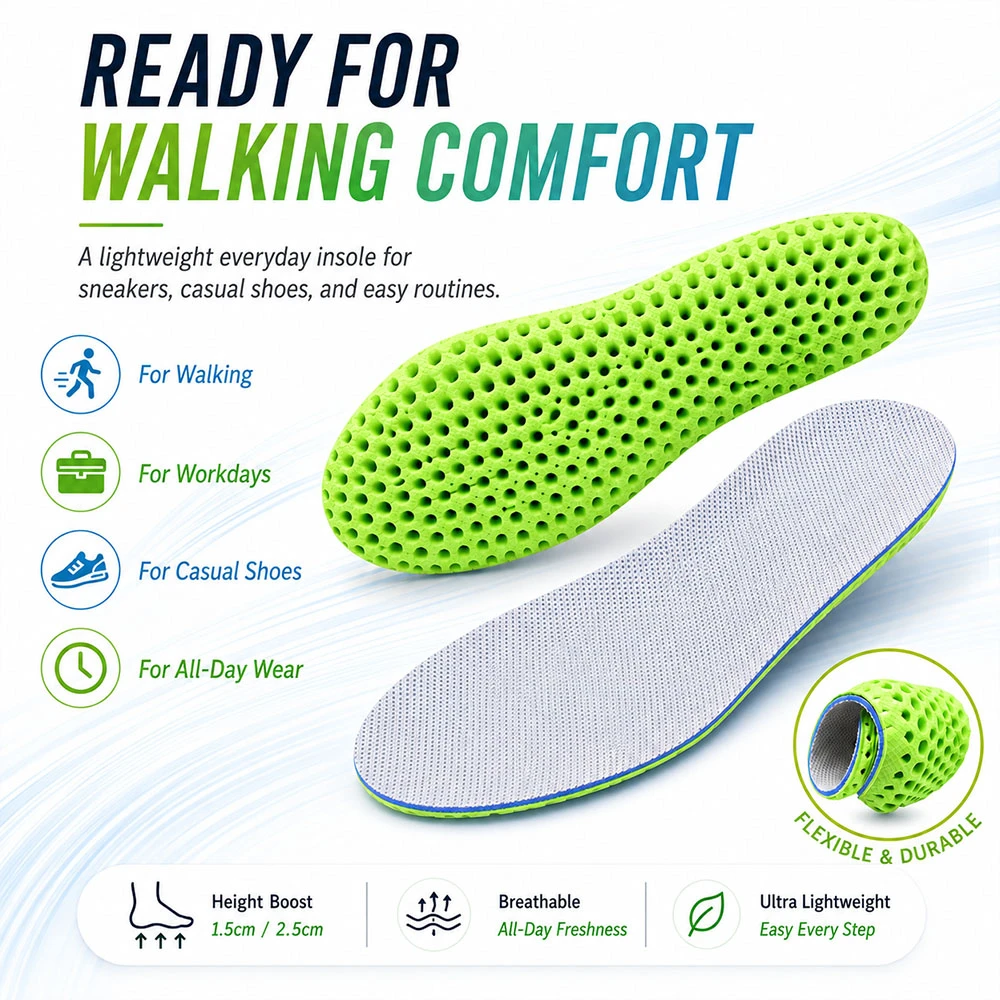 Mesh Deodorant Breathable Memory Foam Insoles Running Cushion Orthopedic Men Women for Daily Walking Running Comfort KOTLIKOFF