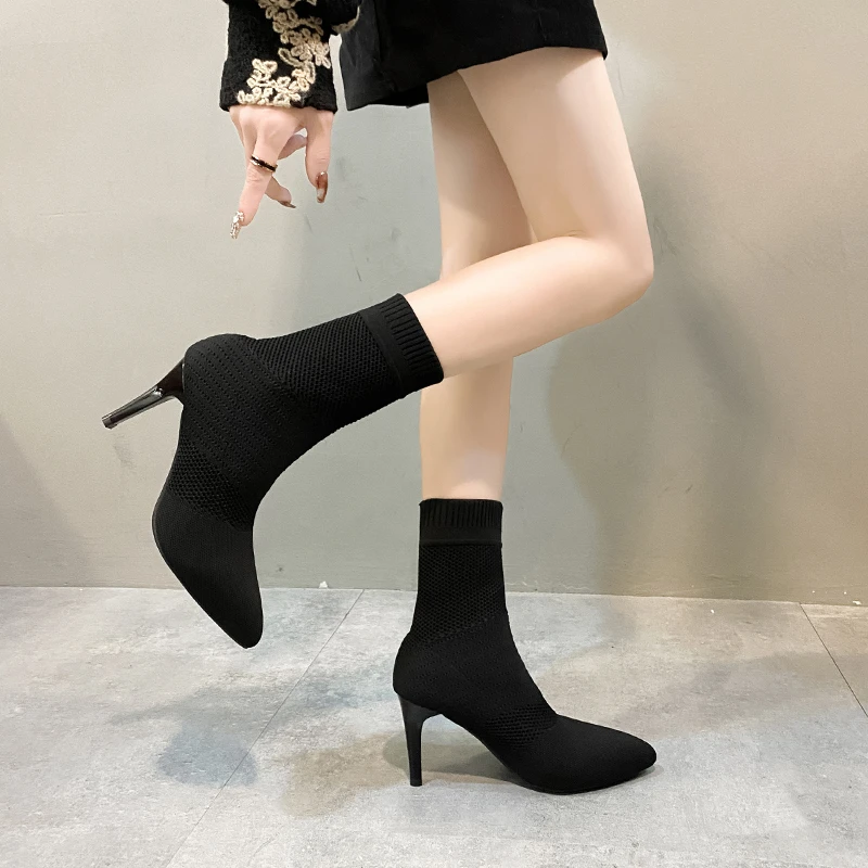 Sexy Sock Boots Knitting Stretch Boots High Heels for Women Fashion Shoes 2023 Spring Autumn Ankle Boots Female Size 42 Chelsea