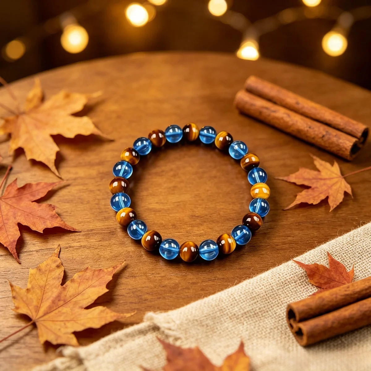 Gelbes Tigerauge Blaues Glasperlen-Armband zur Anziehung von Reichtum, Wohlstand und Glück, Energie-Kristall-Armband, Unisex-Geschenk-Schmuck – Detail 4