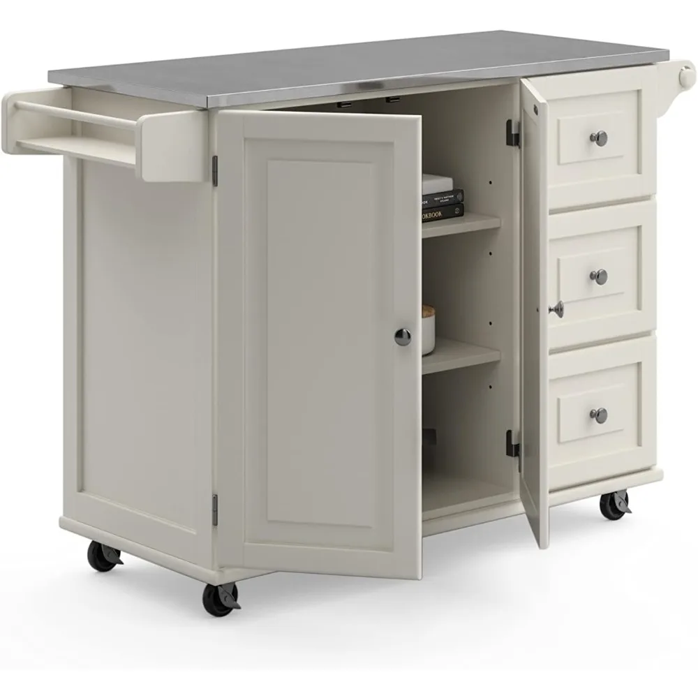 Kitchen Cart with Stainless Steel Metal Top Rolling Mobile Kitchen Island with Storage and Towel Rack 54 Inch