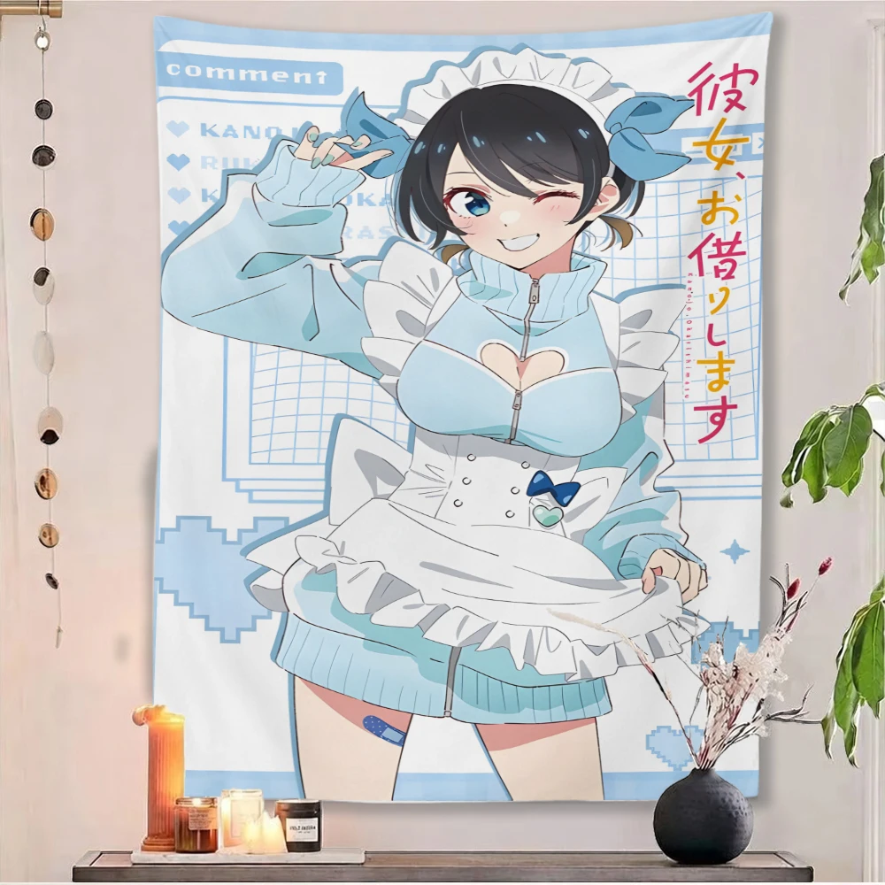 Rent‑A‑Girlfriend Anime Sarashina Ruka Tapestry, Light Blue Maid Outfit Wall Hanging, Polyester Wall Cloth for Bedroom Otaku Roo