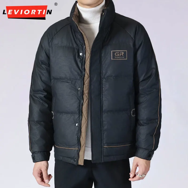 Men Outwear Sport Down Jacket Fall Winter Handsome High Street Male Thick Warm Color Block Stand Collar White Duck Donw Jacket