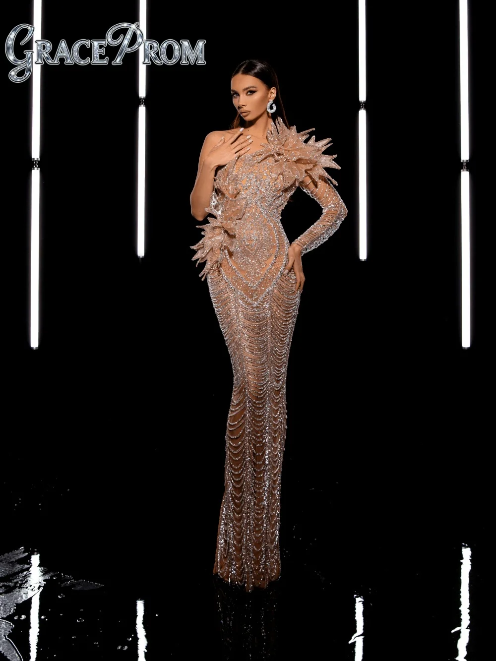 

Роскошное вечернее платье на одно плечо, блестящее вечернее платье трапециевидной формы с кристаллами и бисером, очаровательное вечернее платье трапециевидной формы длиной до пола по индивидуальному заказу