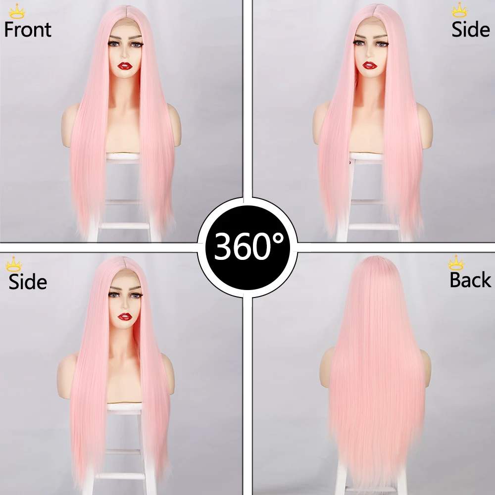 Ik Een Pruik Roze Kleine Deel Lace Pruiken Synthetische Lange Rechte Pruiken Voor Vrouwen Midden Deel Cosplay Pruiken Zwart rood Blond Haar