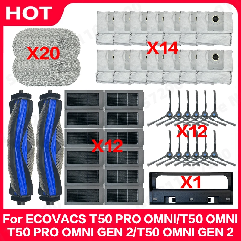 For ECOVACS T50 PRO OMNI/T50 OMNI/T50 PRO OMNI GEN 2/T50 OMNI GEN 2 Main Roller Side Brush Filter Mop Cloth Dust Bag Accessories