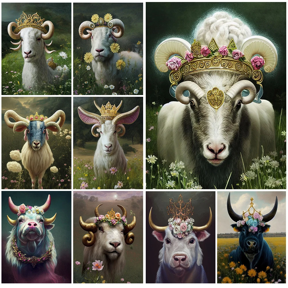 

Vintage Flower Wreath Queen King Sheep Cattle Poster Wall Pictures For Living Room Poster Wall Art Canvas Painting Unframed