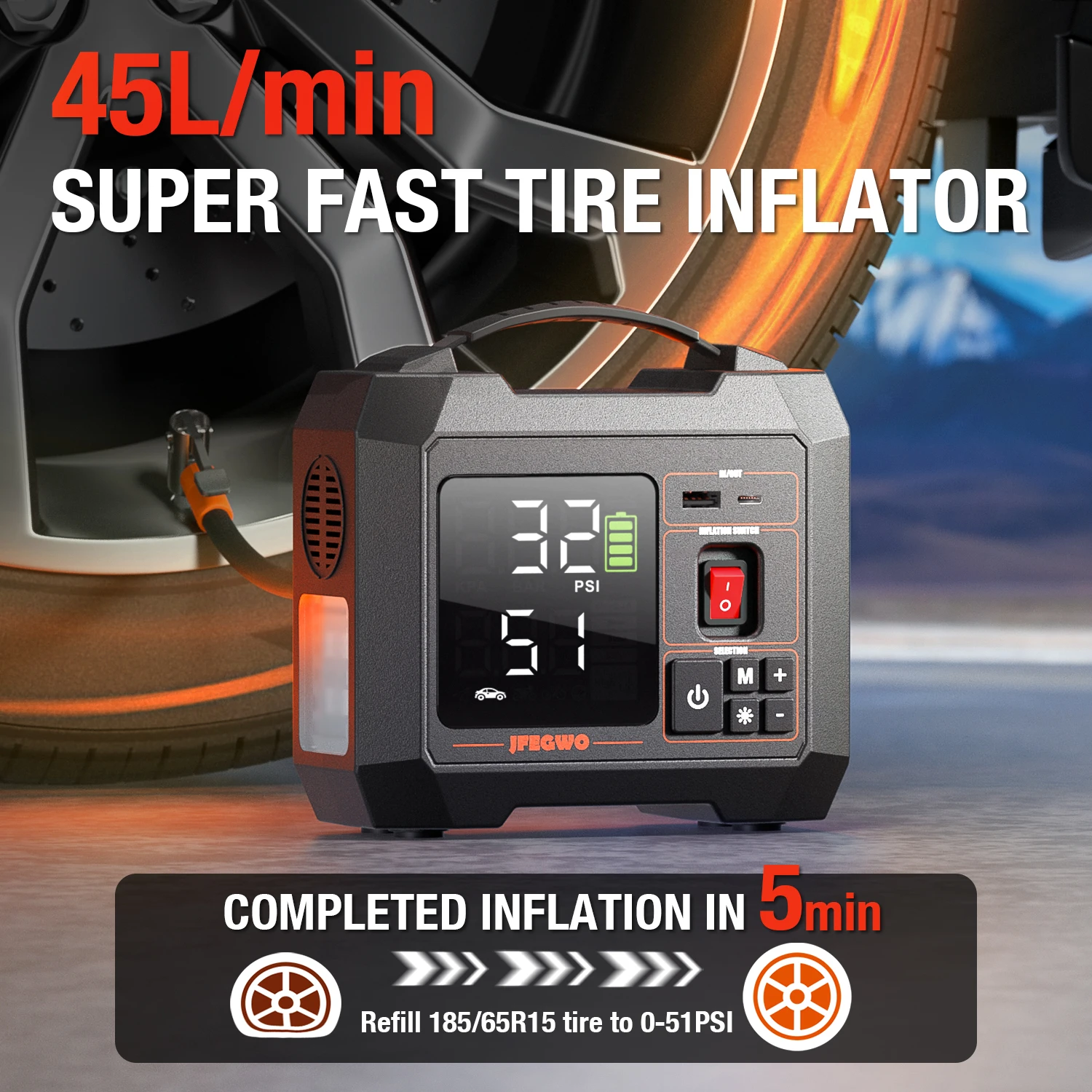 Powerful Car Air Compressor With Battery 24000mAh Electric Tire Inflator For Car Air Pump Tire Inflatable Pump