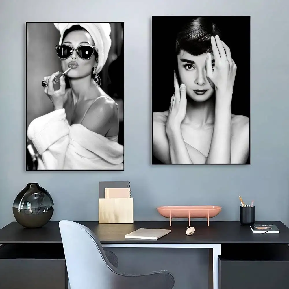 Audrey Hepburn Lipstick Movie Sticky Posters Retro Kraft Paper Sticker DIY Room Bar Cafe Aesthetic Art Wall Painting