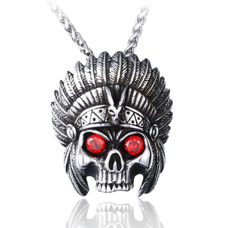 

High-end titanium steel jewelry domineering men's punk chieftain skull stainless steel pendant personality necklace