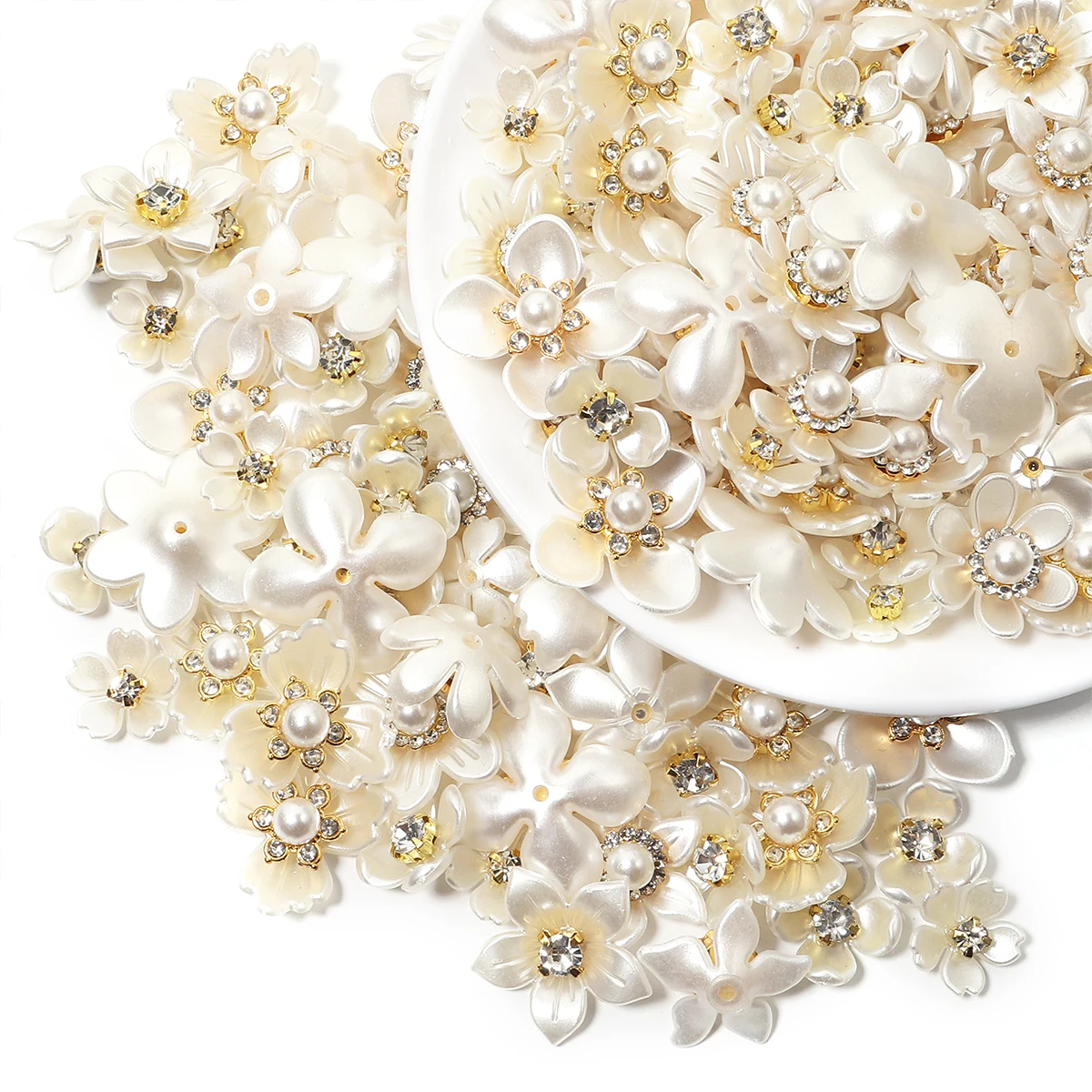 20/40 Stück Imitationsperlen Strass Harzblumen für Schmuckherstellung DIY Handwerk Kopfbedeckungen Kleidung Hüte Dekorationszubehör – Detail 6
