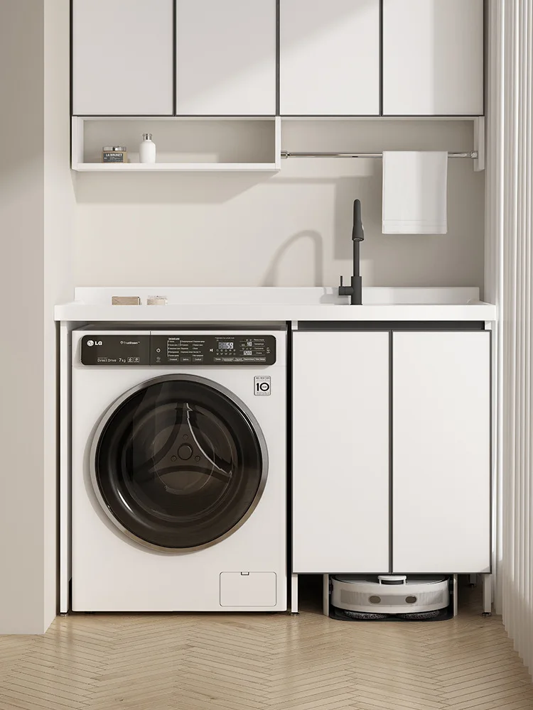 Armoire de machine à laver en aluminium, espace de lavabo élargi simple et moderne, combinaison de balcon, autre évier à linge significatif, piscine