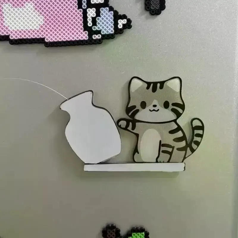 Home Decor Box Gift Cat Pushing Vase Refrigerator Magnets Fridge Magnet Cat Whisker Collection Memorial Office for