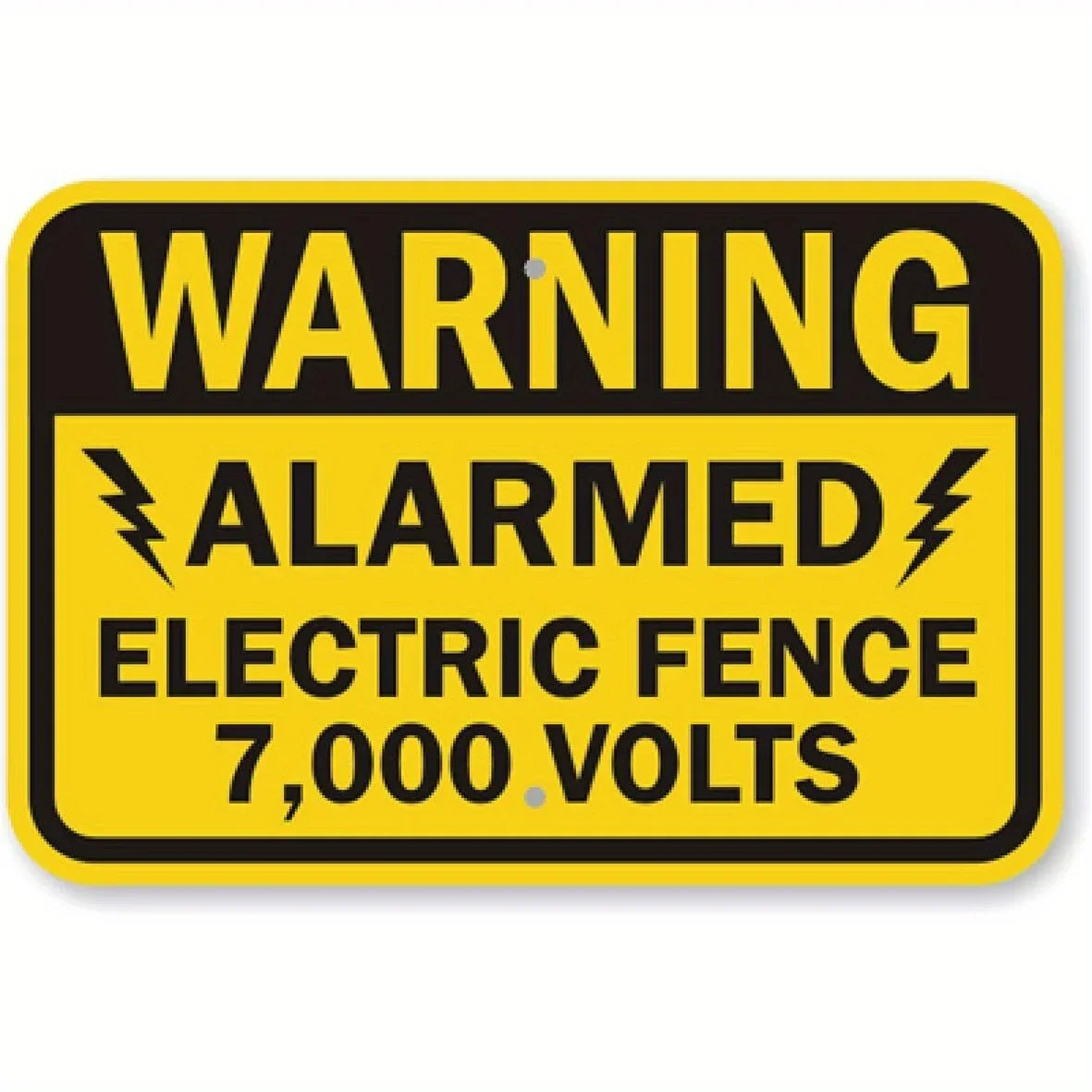 High Voltage Warning Sign -  Aluminum Electric Fence Alert with Bolt Symbol, Yellow & Black, Waterproof & Weather-Resistant,