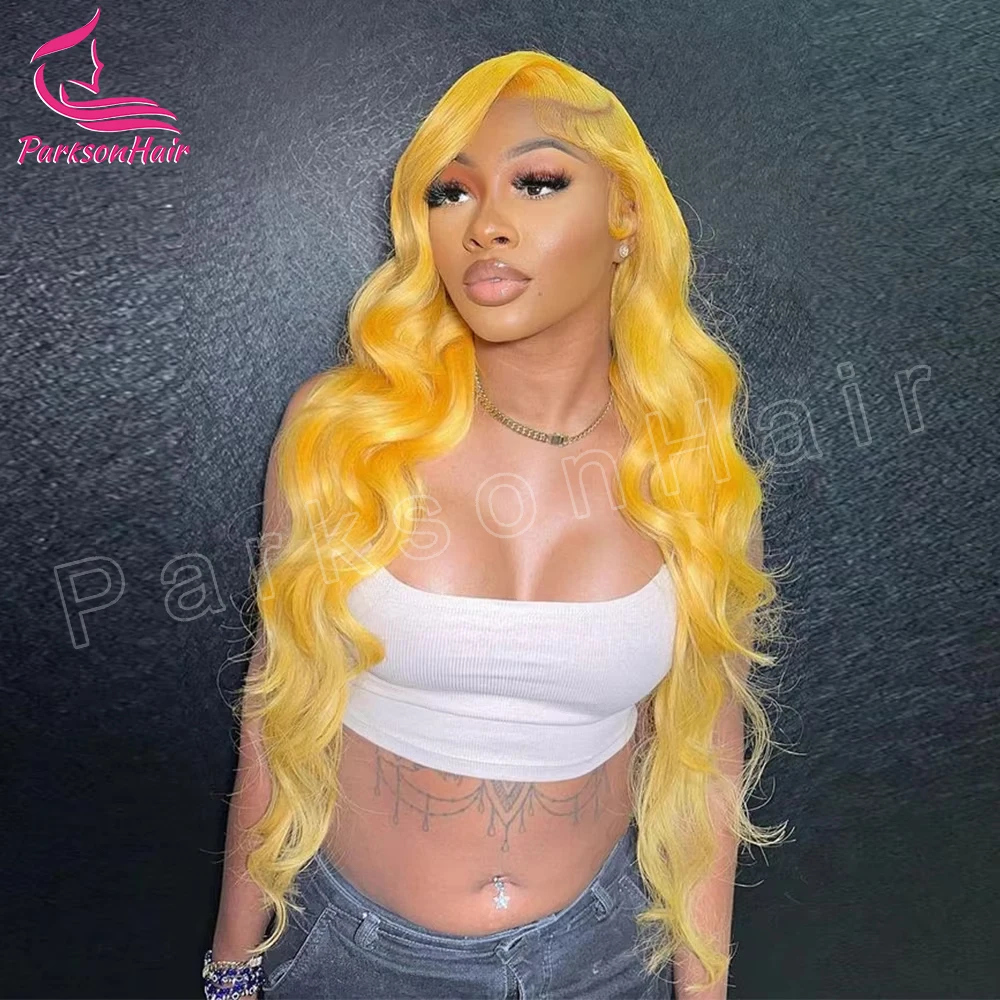 Yellow 13x4 13x6 Transparent Lace Frontal Wig Brazilian Straight 613 colored Human Hair T Part Lace Front Wigs Pre Plcuked 250%