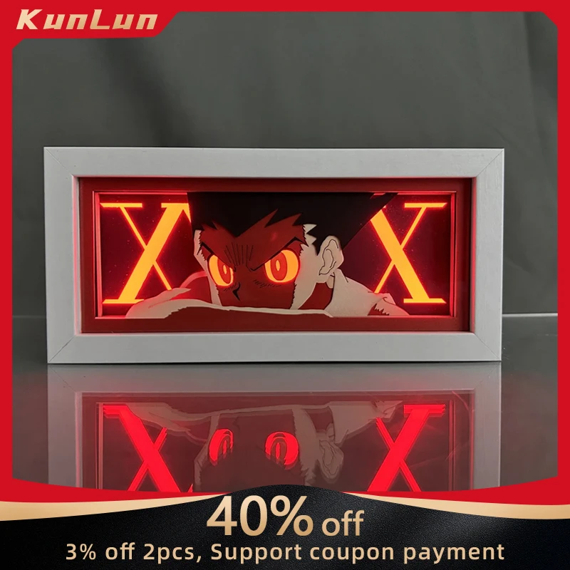 

Hunter X Hunter Anime Peripherals GON·FREECSS Led Light Paper Cut Shadow Box Killua Zoldyck Figures Lightbox Ornaments Toys Guft