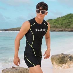 Korean Style Surf Swimsuit Surf Swimsuit Sleeveless Shirt+Shouts Set Rash Guard Men Swimming Beachwear Clothing Plus Size