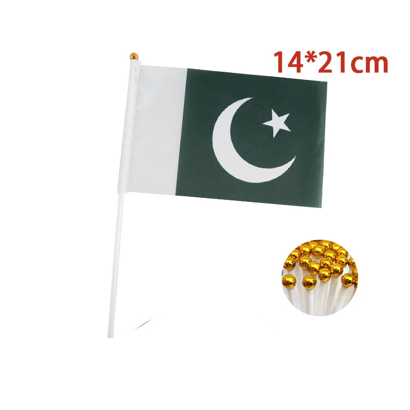 EOODLOVE 10/20/50 pcs 14×21cm Pakistan Handheld Small National Flag with Flagpole, Pakistan Hand Flag for Sports Parties