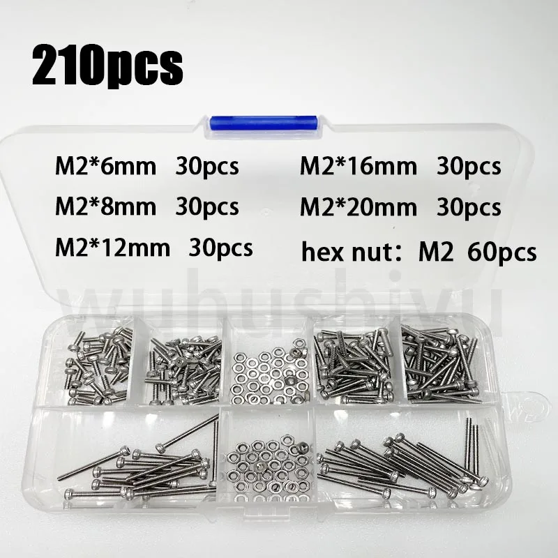 135/210/180/110/75PCS 304 Stainless Steel Allen Hexagon Hex Socket Cap Head Screw Bolt and Nut Set M2 M2.5 M3 M4 M5 M6 M8 Kit