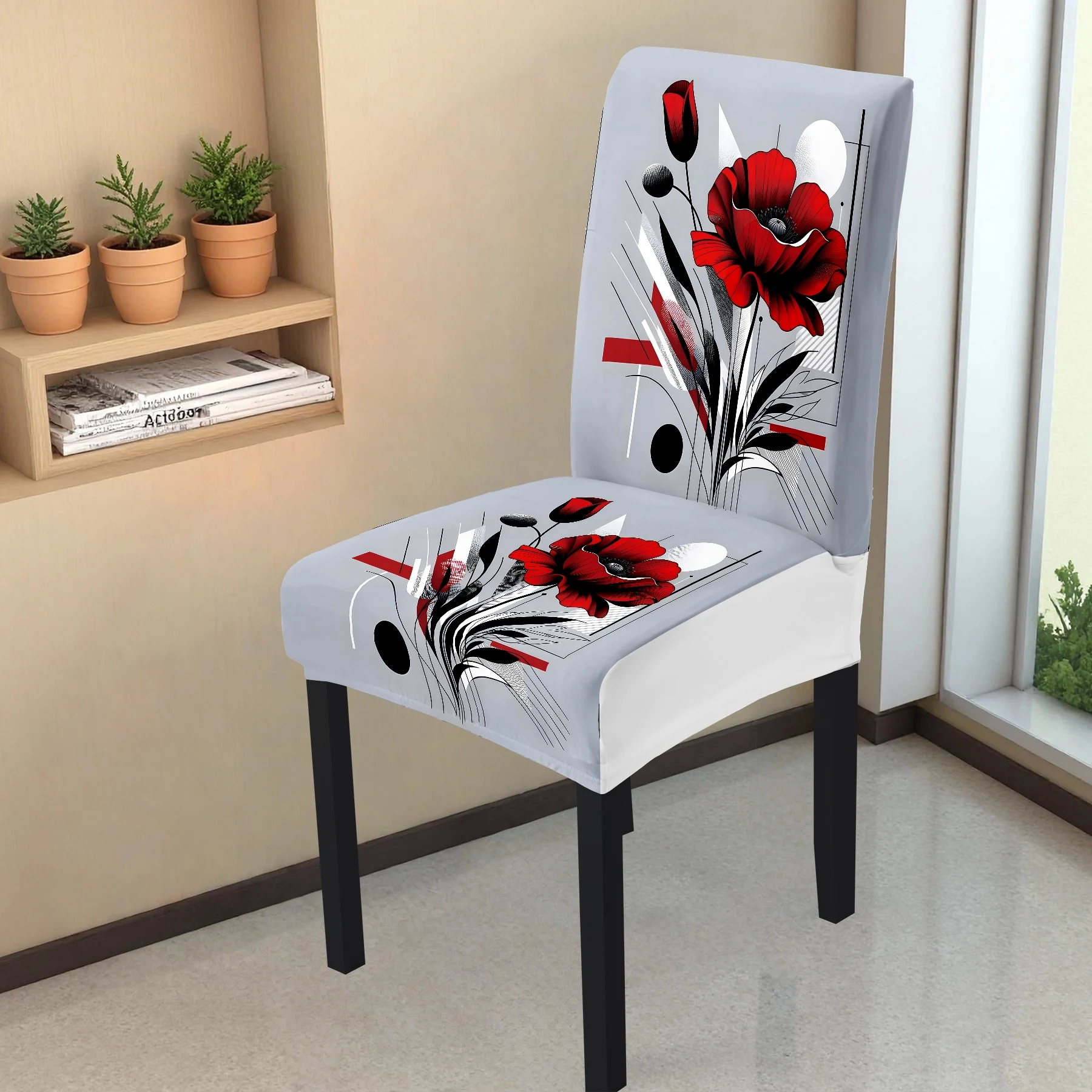 

2026 New Elastic Full - Coverage Chair Cover, Red Poppy Floral Print, Summer Outdoor & Indoor Use, Washabl