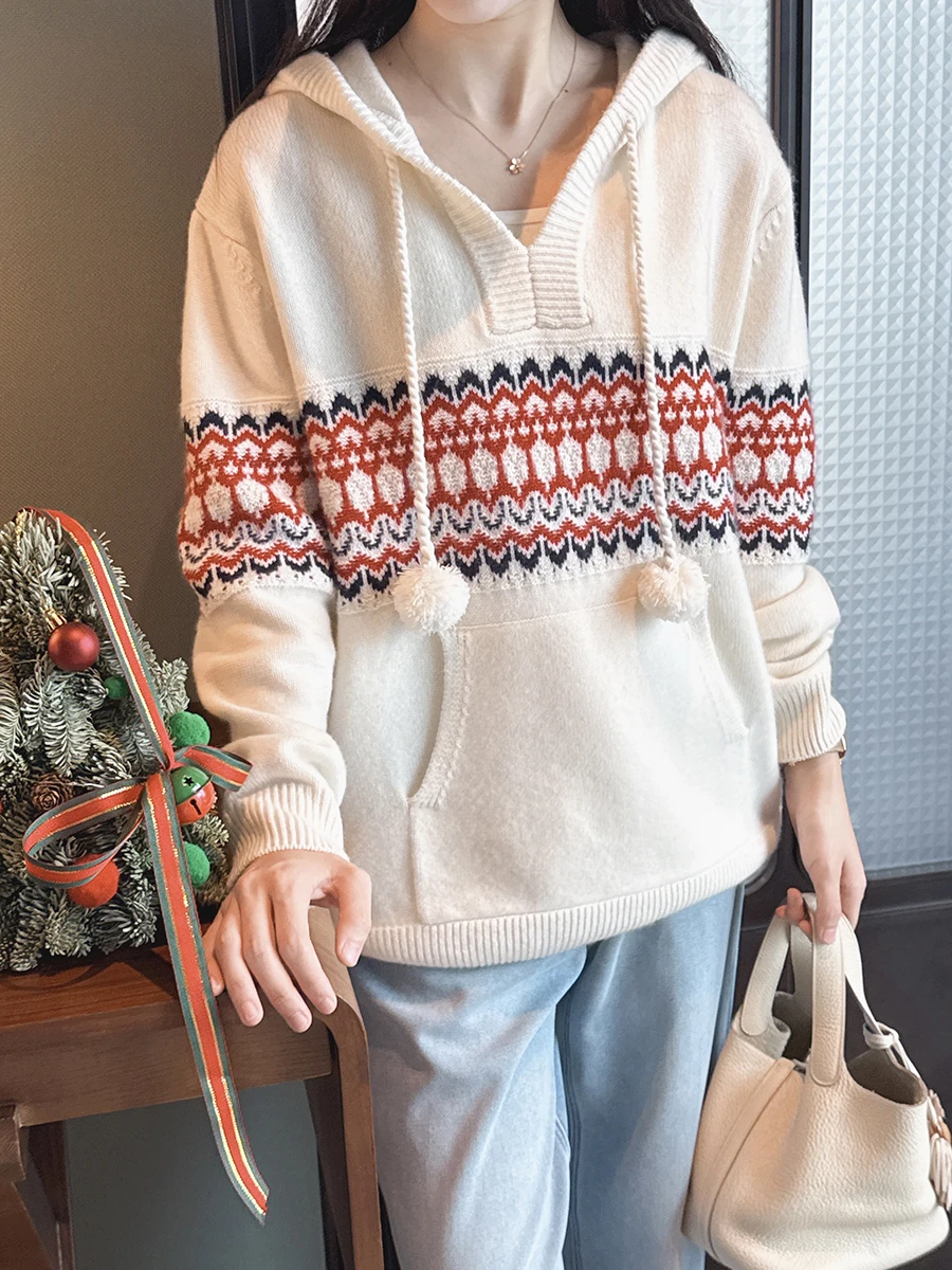 

Свитер-худи женский Nordic Romantic Aosphere из чистого кашемира, приятный к телу, вязаный, пушистый, свободный, модный, зимний, длинный