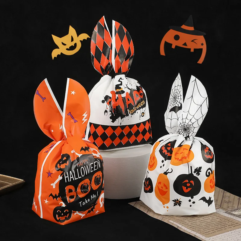 10/20 stücke Halloween Plastiktüten Kaninchen Ohr Süßigkeiten Tasche für Kinder Geschenk Kekse Dessert DIY Verpackung Zubehör Backen Dekor – Detail 1