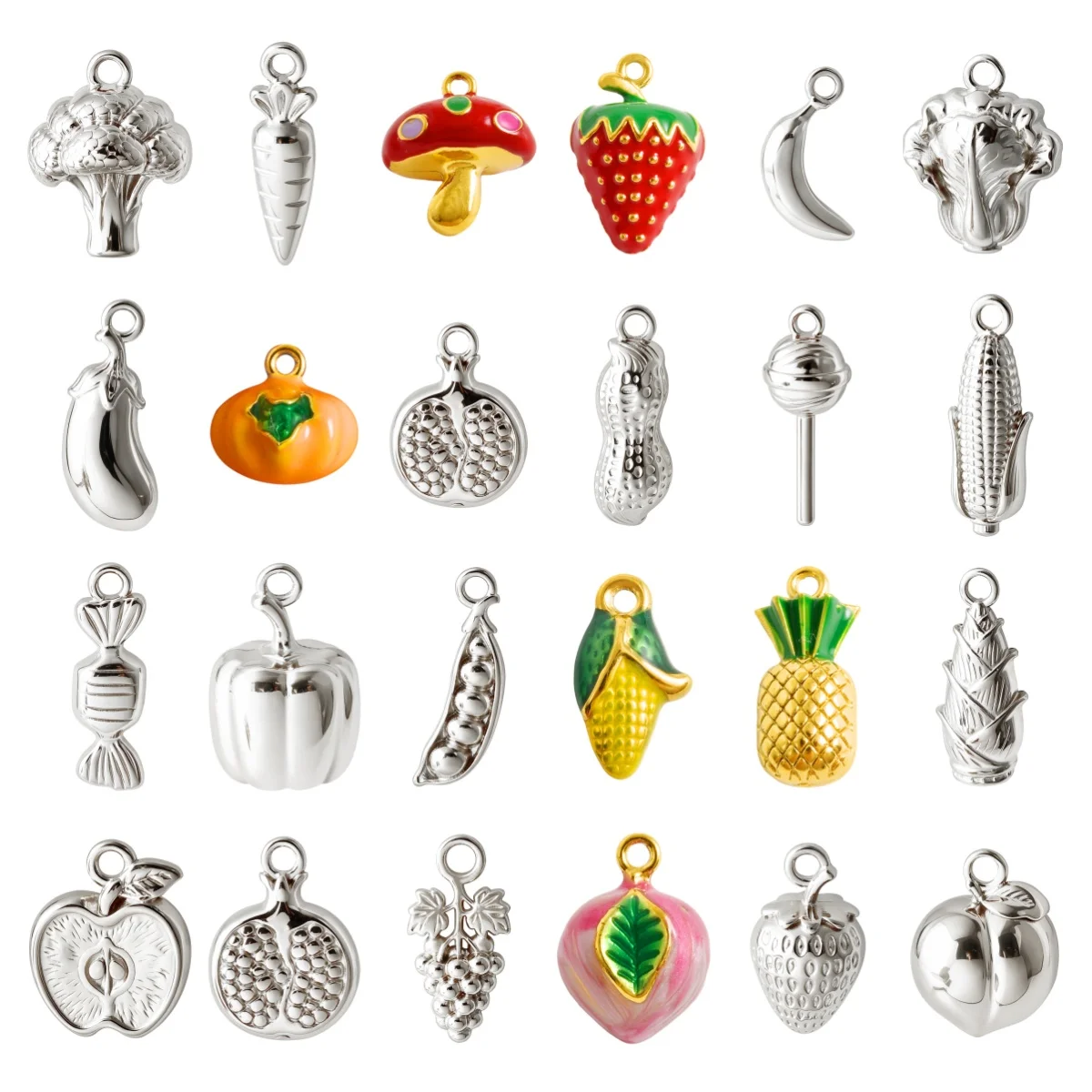 10pcs Fruit Vegetables Charm 316 Stainless Steel Corn Radish Pumpkin Apple 3D Delicate Pendant DIY Necklace Earring Accessories