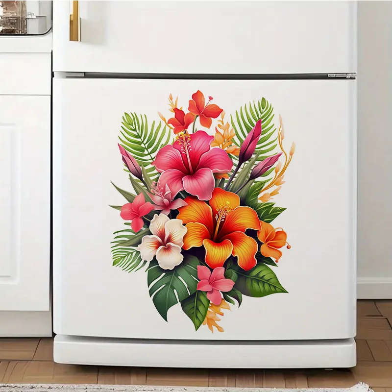 Watercolor Tropical Flowers Sticker, Water-proof Home Wall Decal, Used for Wall, Bathroom, Cabinet, Door,Toilet, Car, Laptop