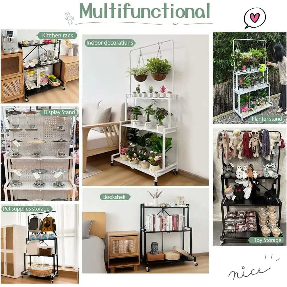 4-Tier Foldable Plant Stand with Wheels, Indoor/Outdoor Use, Easy Pot Placement, Sturdy and Fall-Proof for Storage and Flowers (
