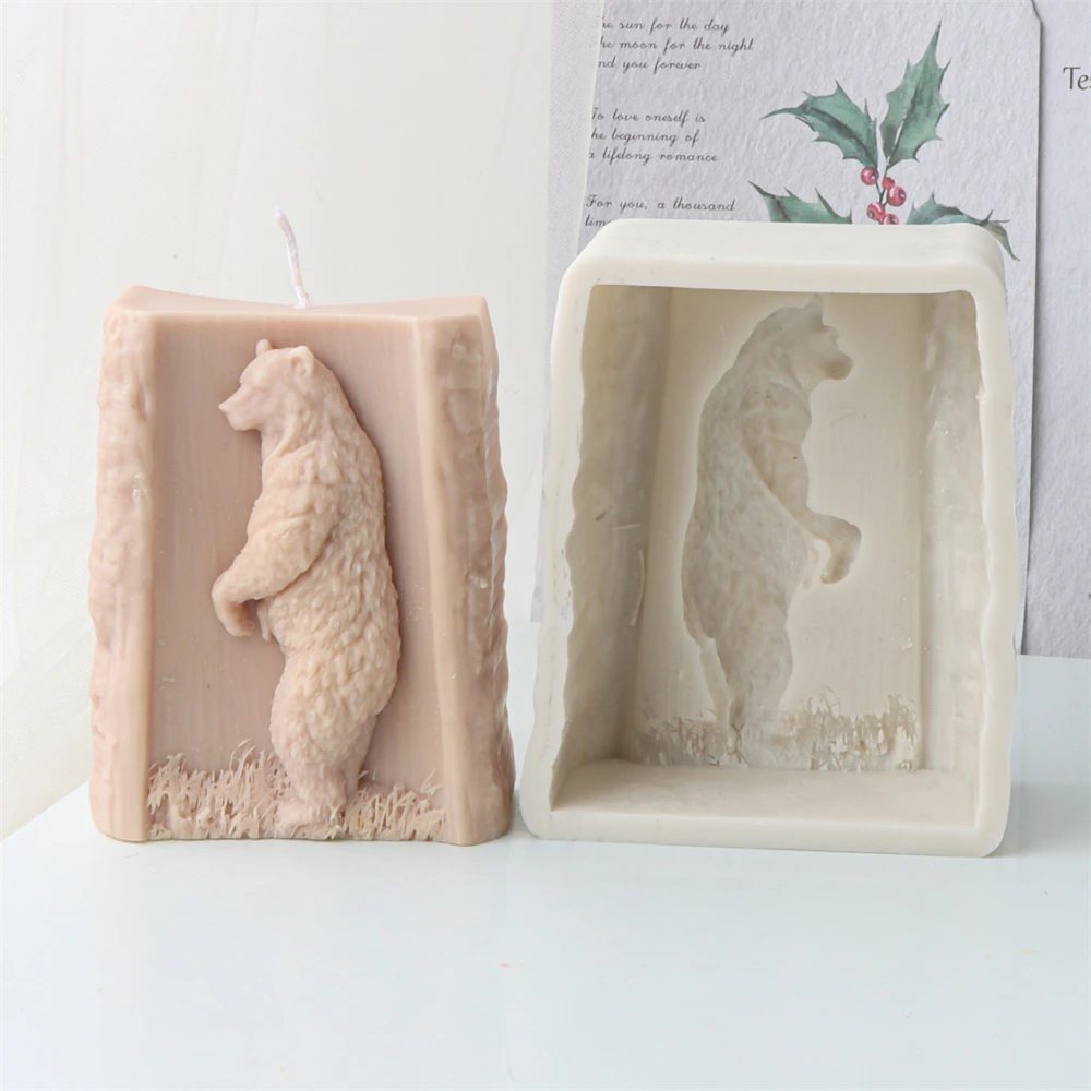Flat Embossed Wild Animal Boar Silicone Candle Mold Forest Bear Plaster Resin Casting Home Decor Tools Gypsum Soap Making Mould