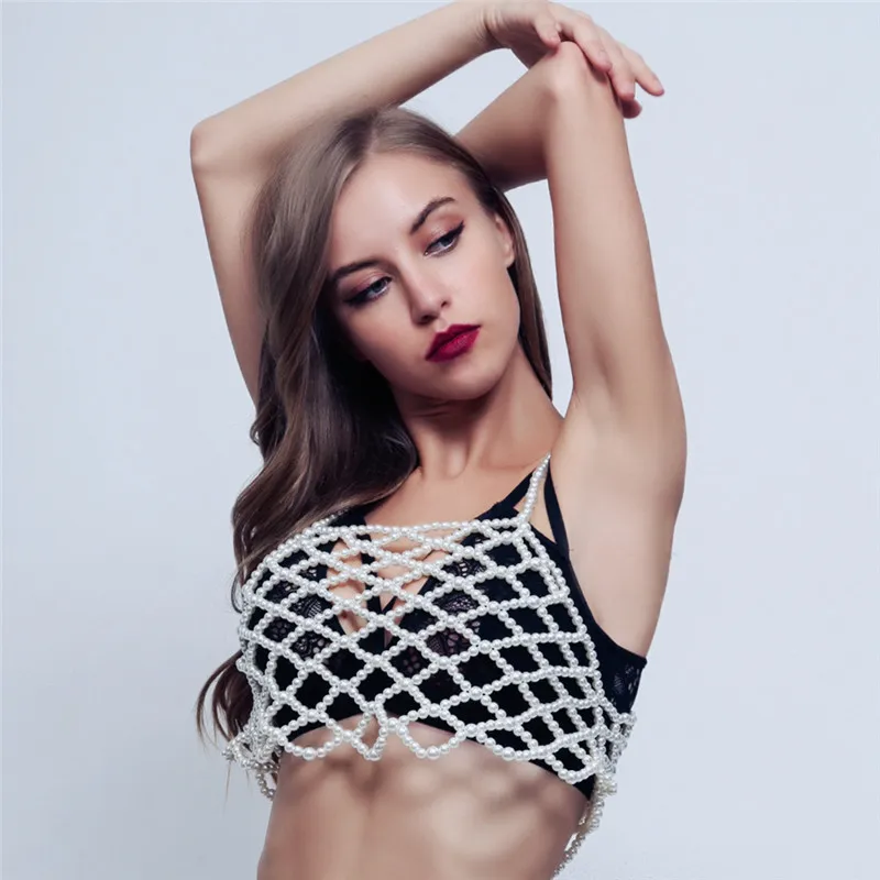 Body Jewelry  Chest Chain Simulated Pearl Sexy Waistcoat Three Poi