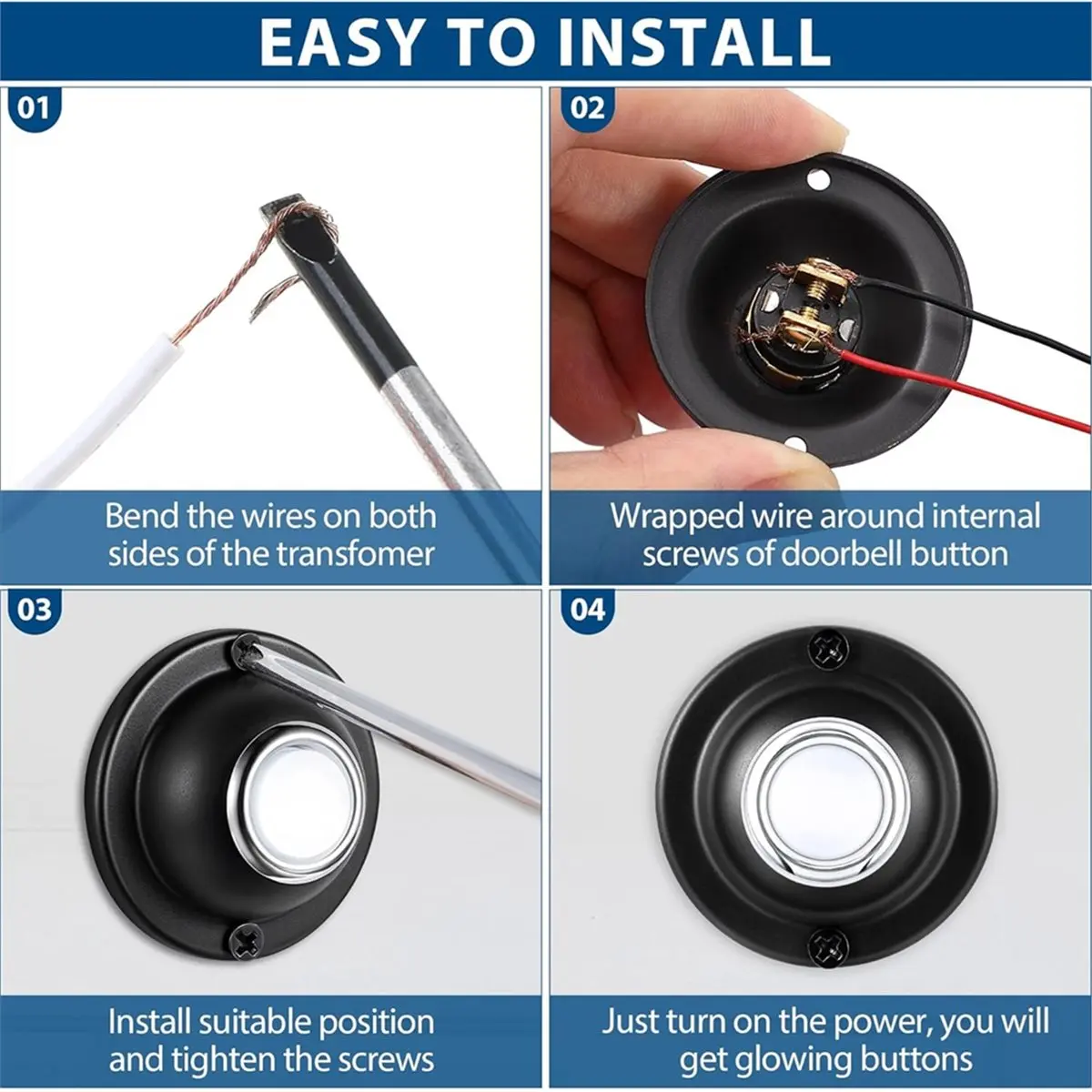 Budget-Friendly-Door Bell Button, Metal Round Doorbell Button Wired Lighted Up LED Door Buttons Replacement Solid Iron Doorbell