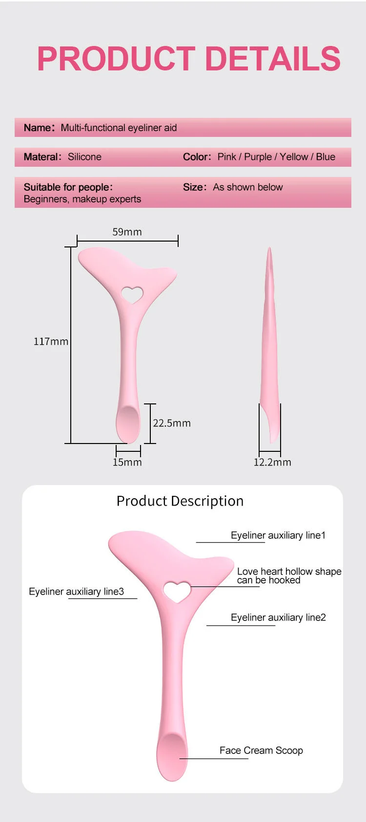 Silicone Multi-Functional Eyeliner Guide Tool for Precise Eyeliner Eyeshadow & Mascara Application view 2