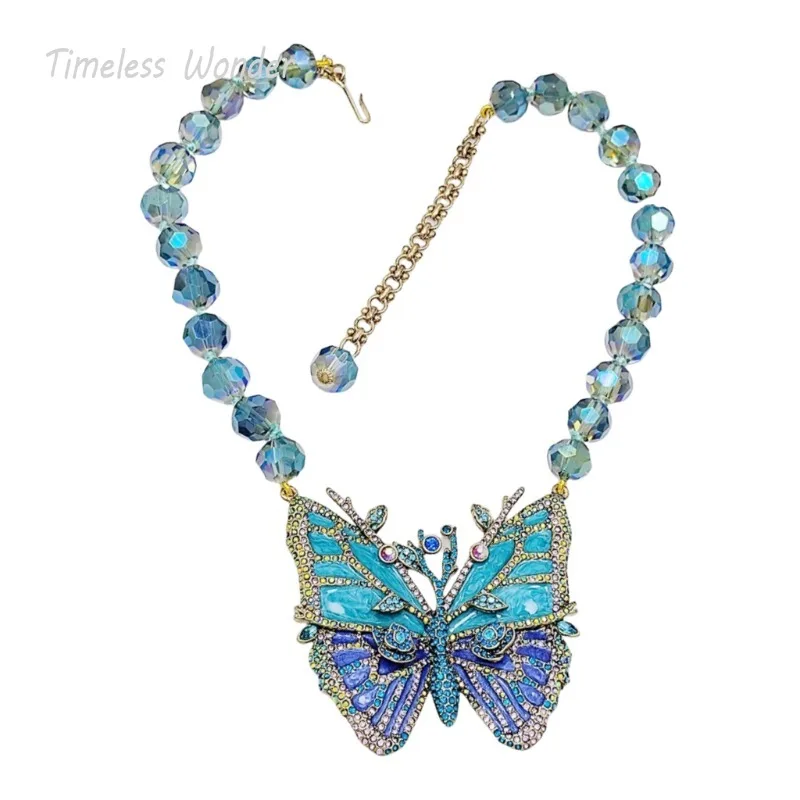 

Timeless Wonder Beaded Zirconia Butterfly Statement Necklace for Women Designer Jewelry Goth Runway Luxury Brand Rare Top 4526