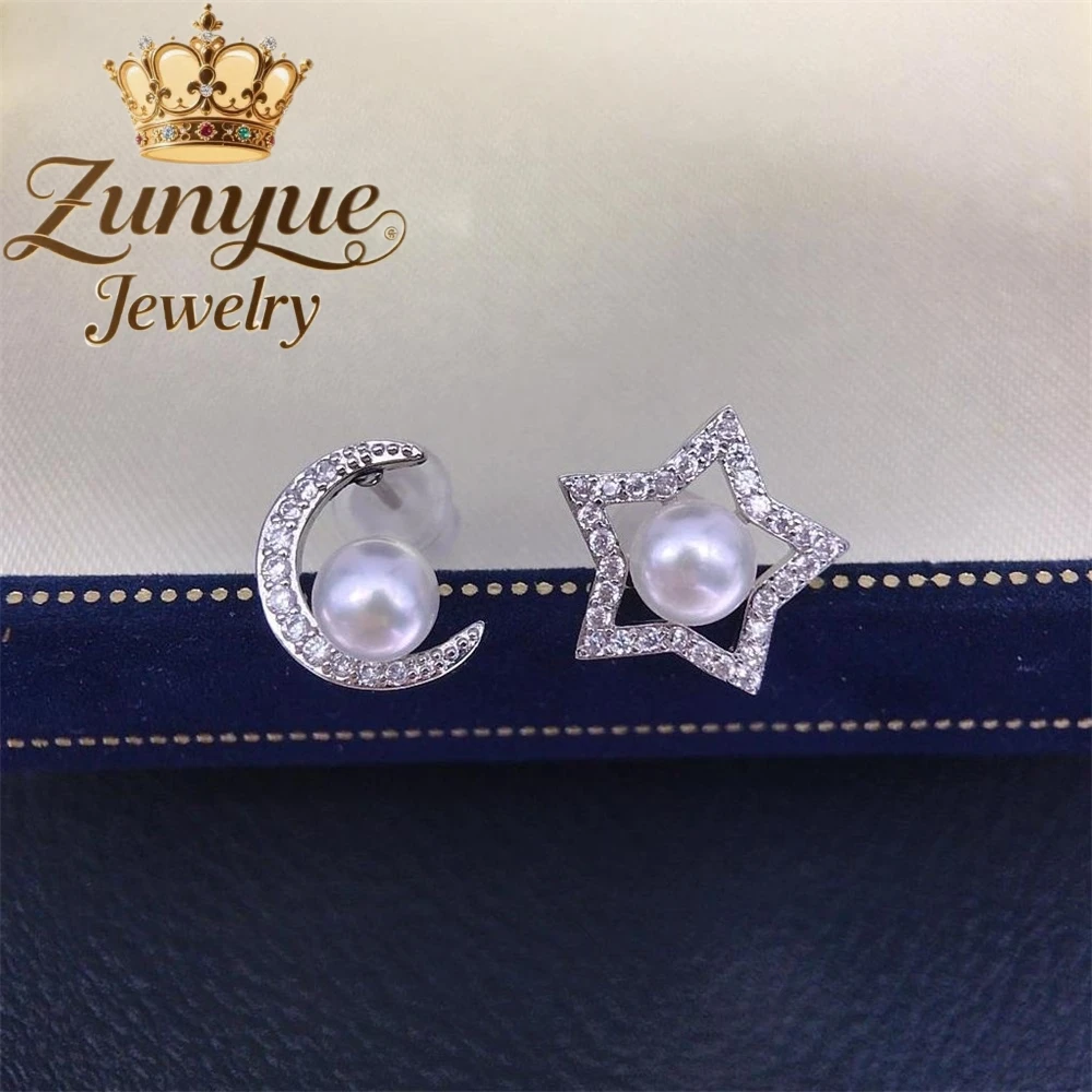 

Natural Freshwater Pearl Star And Moon Earrings Luxury Quality Jewelry Fashion Fine Jewelry Best Selling Exquisite Charm Elegant
