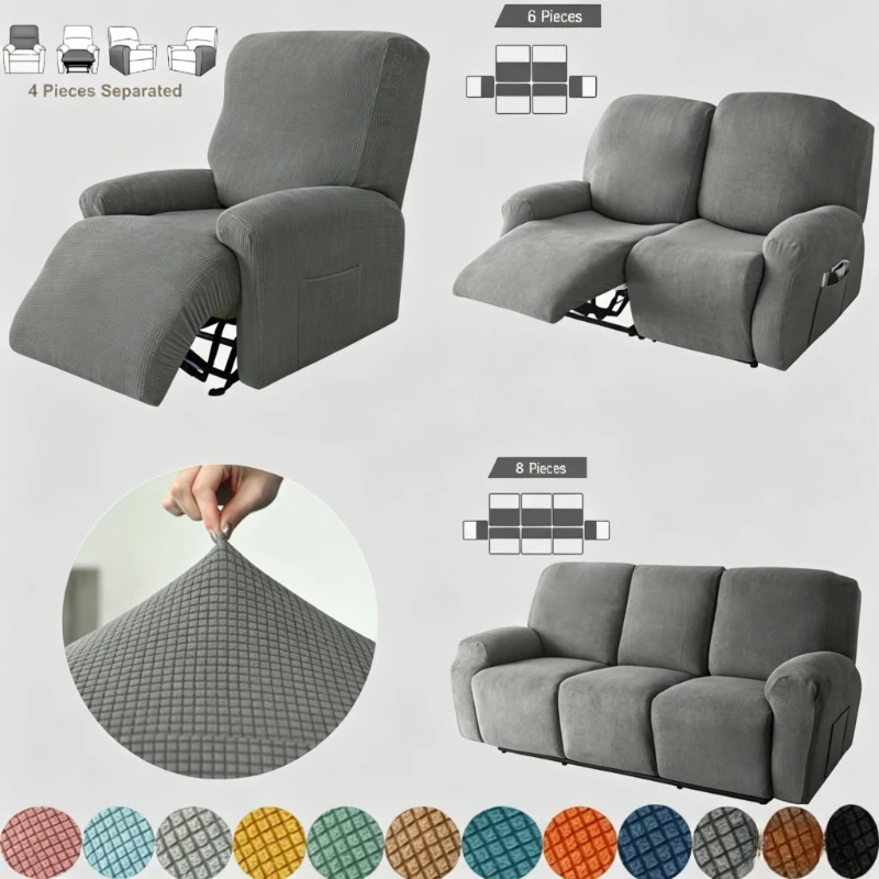 1/2/3 Seat Split Recliner Chair Cover Polar Fleece All-inclusive Armchair Cover Relax Lounger Sofa Protector Slipcover Home