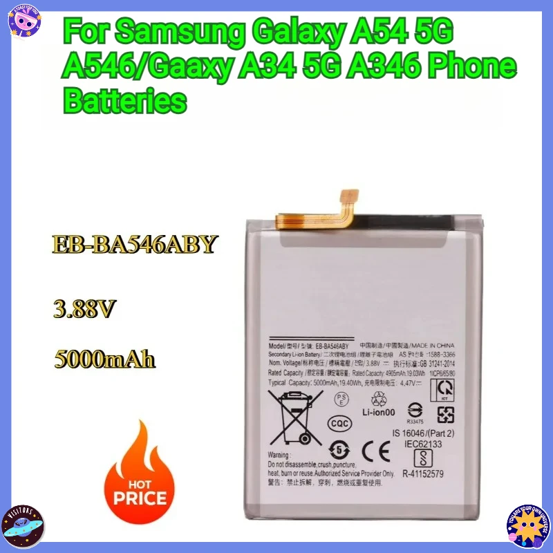 

Новый аккумулятор EB-BA546ABY 5000 мАч для Samsung Galaxy A34 5G A346/Galaxy A54 5G A546 аккумуляторы для телефонов