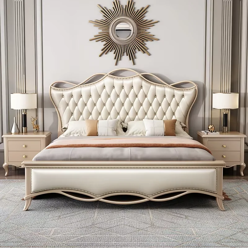Elegant Wood Double Bed Frame King Headboard Luxury Nightstands Bed Frame Queen Size Bedroom Cama De Casal Home Furniture