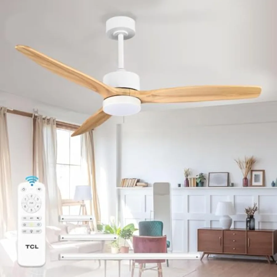 Ceiling Fans with Light and Remote: 52 inch 3 Wooden Blades 3 Dimmable LED Fan for Room Indoor Modern Farmhouse Decor - 6 Speed