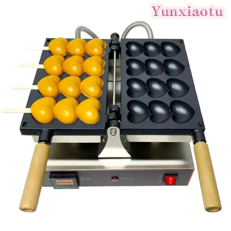 Commercial Electric Heart‑Shape Skewer Waffle Maker, 12‑Grids Heart Egg String Snack Machine for Street Food Stall